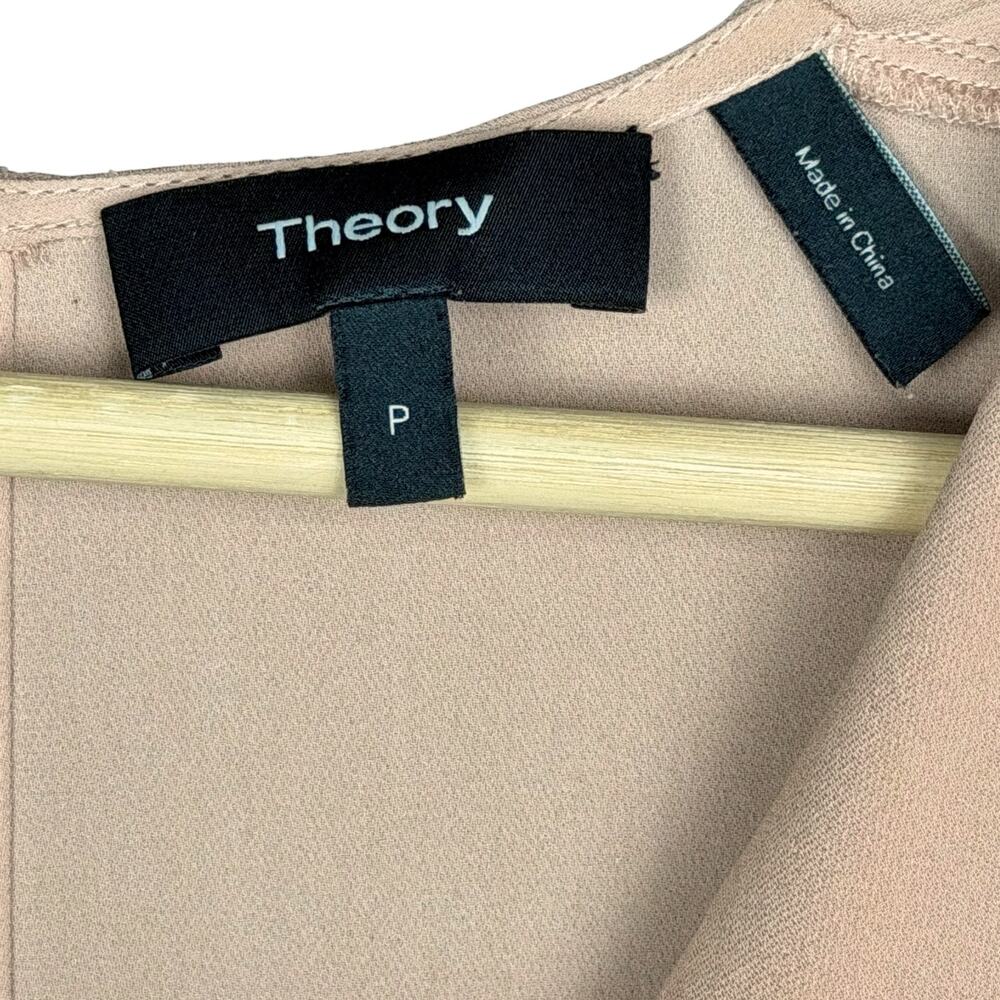 Theory 100% Silk Tan Sleeveless Collared Blouse Business Casual Office Luxury - Picture 4 of 7